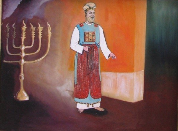 ציור הכהן הגדול / הרב ד"ר צבי פנטון צייר על דופן סוכתו, 82'